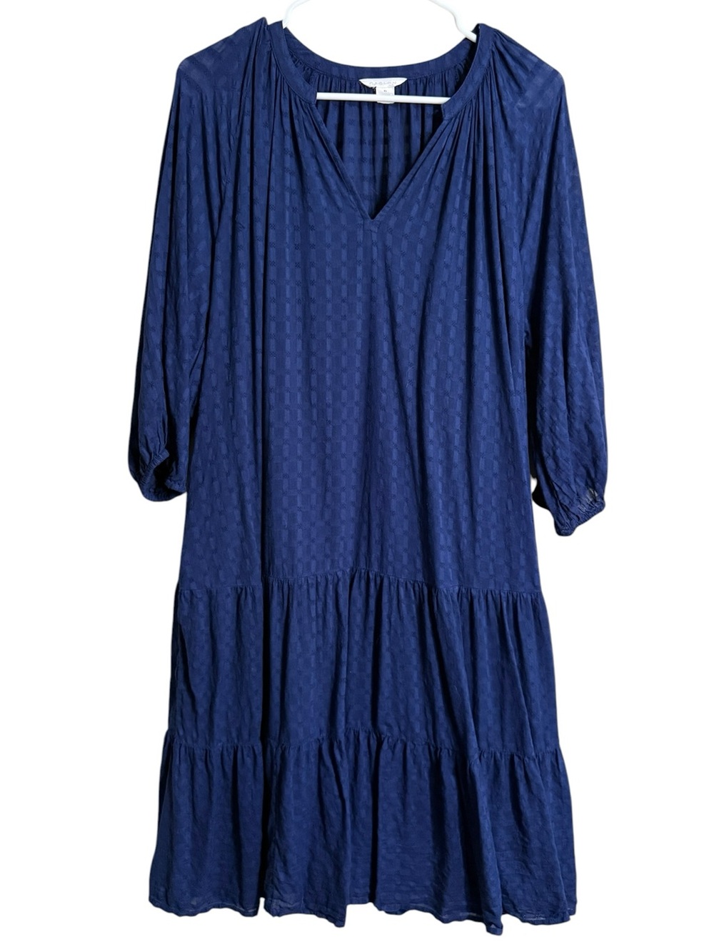 Caslon Navy Textured Tiered V-Neck Midi Dress